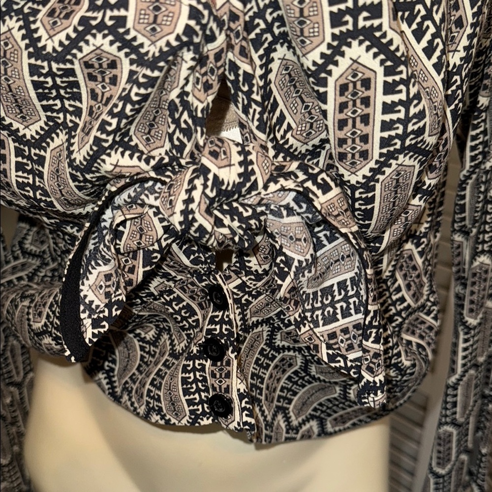Black and White Tie Front Blouse